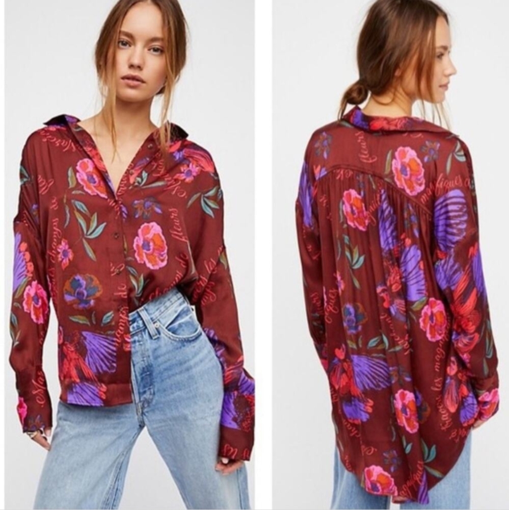 Free People Silky Nights Button Down Tunic